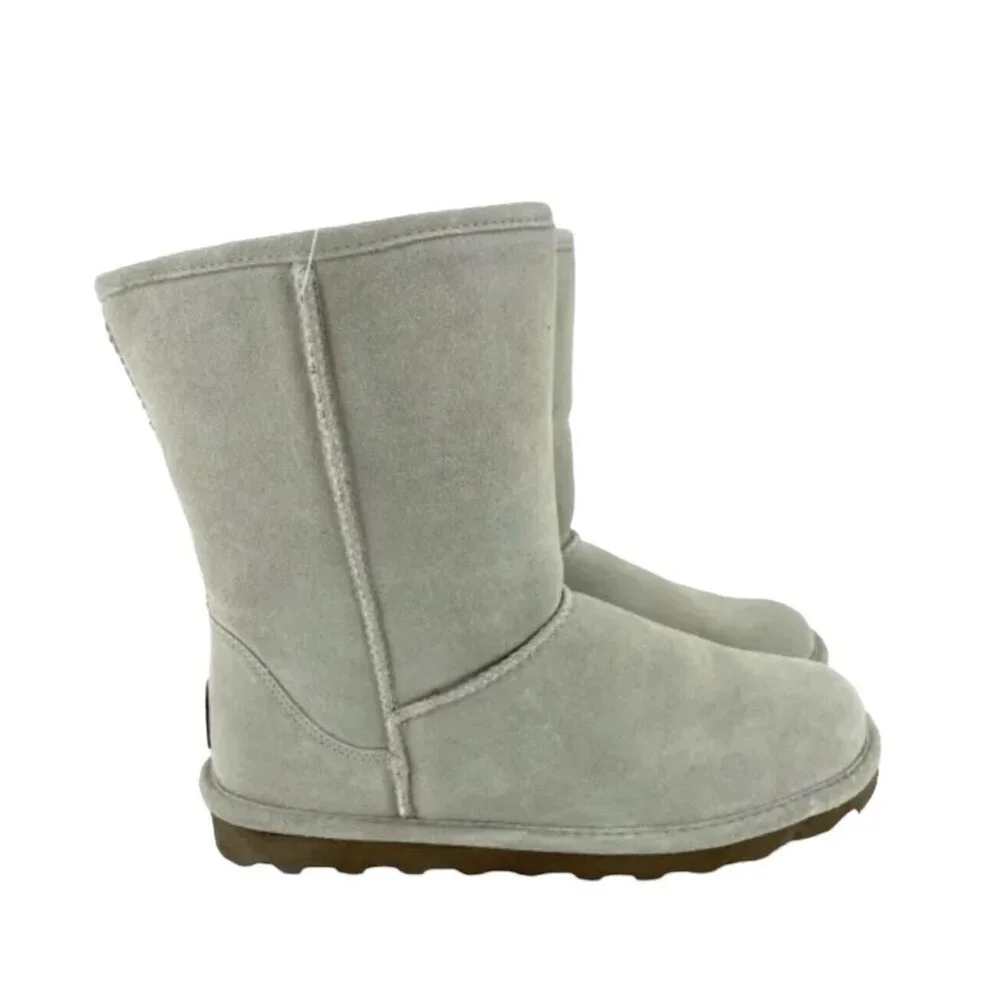 Bearpaw Elle Light Grey Suede Leather Fur Lining Mid Calf Boots SZ 12 New